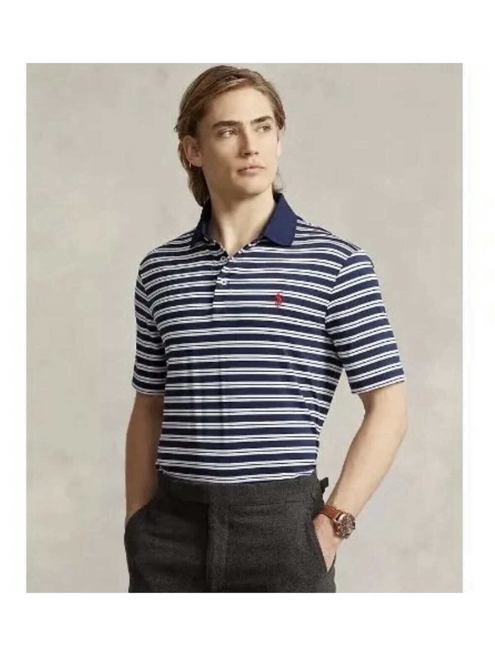 POLO Ralph Lauren Men's Striped Classic Fit-Performance Jersey Polo In Navy-Med